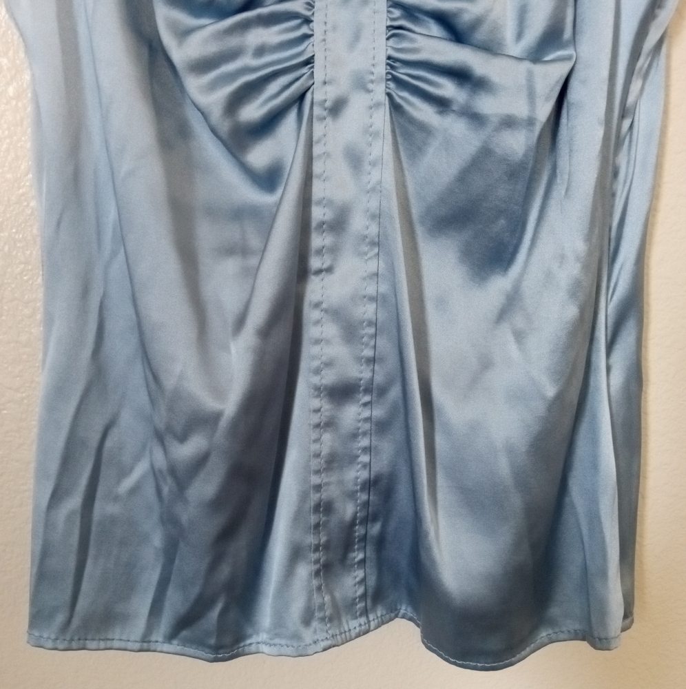 Ann Taylor Sleeveless Ruched Metallic Blue Silk Blouse Y2K - Picture 7 of 11